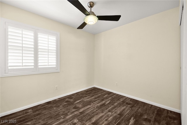 unfurnished room featuring ceiling fan and dark hardwood / wood-style flooring