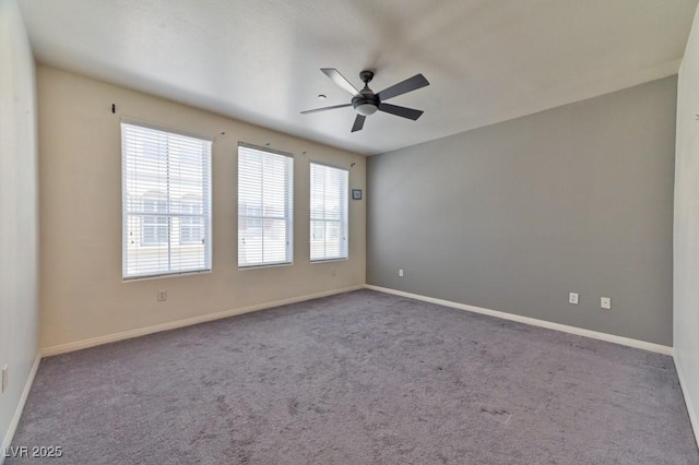 unfurnished room featuring carpet flooring and ceiling fan