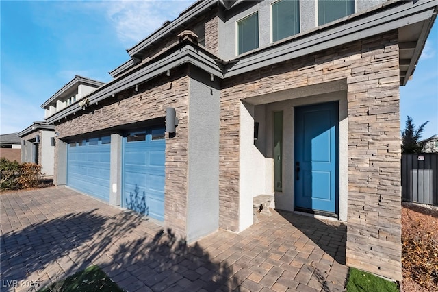 exterior space with a garage