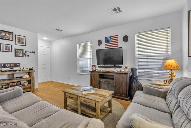 living room with light wood-type flooring