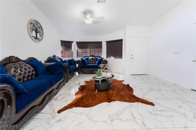 living room with ceiling fan