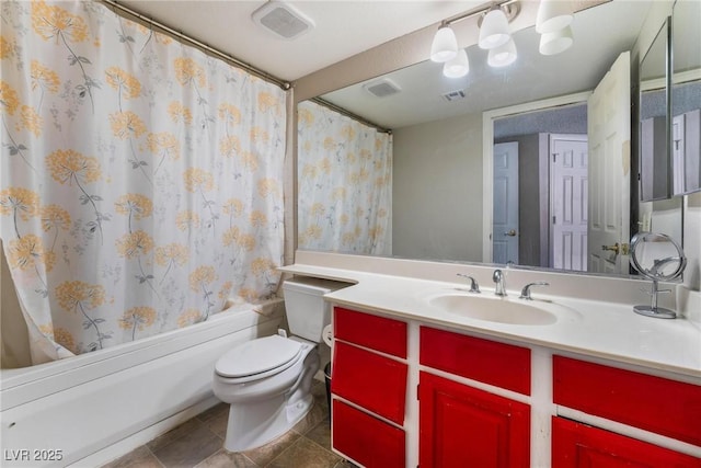 full bathroom featuring tile patterned floors, toilet, vanity, and shower / tub combo