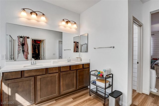 bathroom featuring vanity and hardwood / wood-style floors