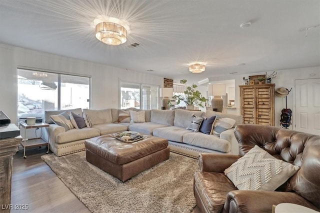 living room with hardwood / wood-style floors