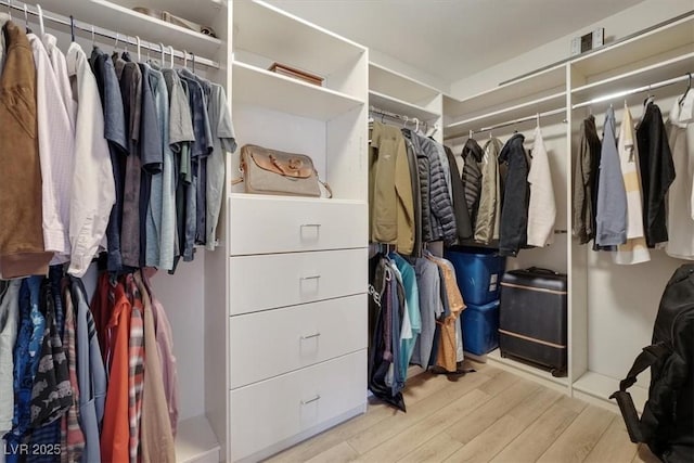 spacious closet featuring light wood-type flooring