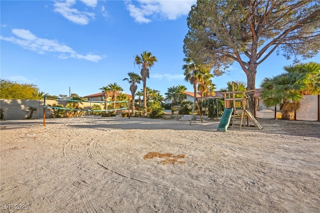 view of play area featuring volleyball court