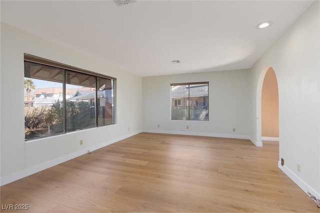 unfurnished room featuring a wealth of natural light and light wood-type flooring