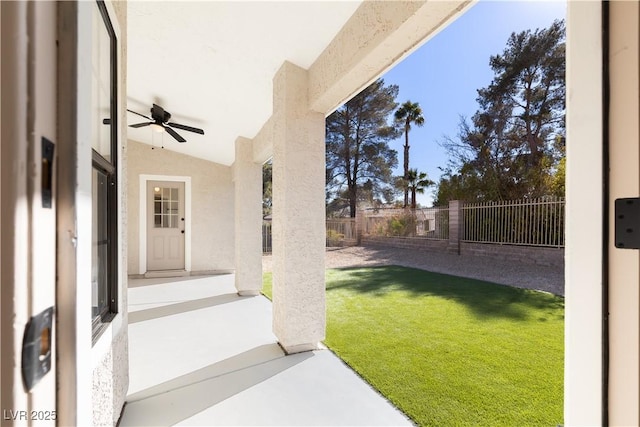 view of yard featuring ceiling fan