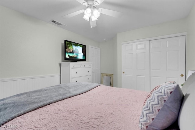 bedroom with a closet and ceiling fan