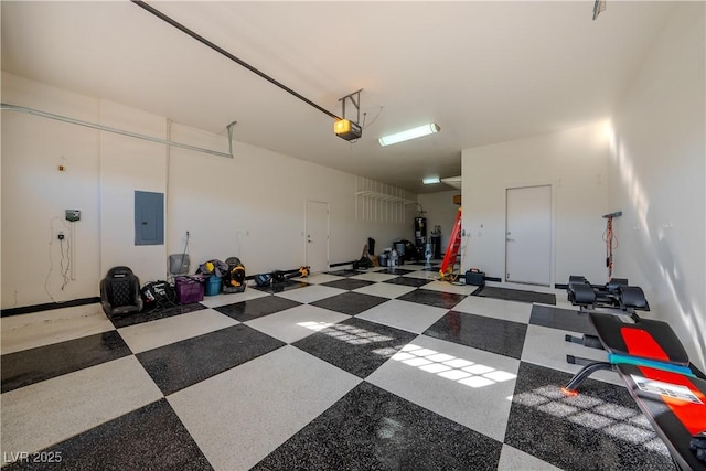 garage featuring a garage door opener and electric panel