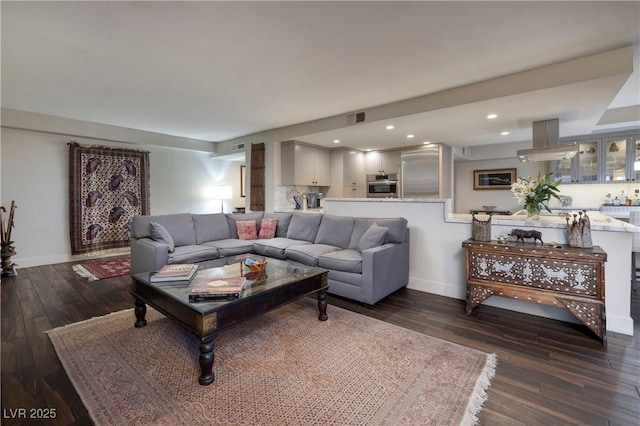 living room featuring dark hardwood / wood-style flooring