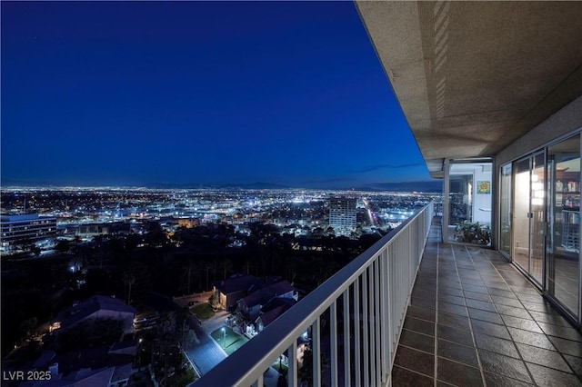 view of balcony at night