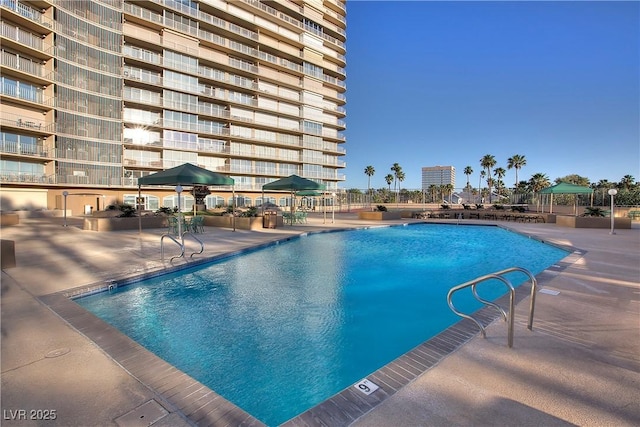 view of swimming pool with a patio area