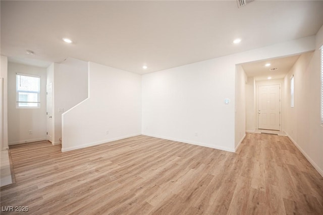 interior space with light hardwood / wood-style floors