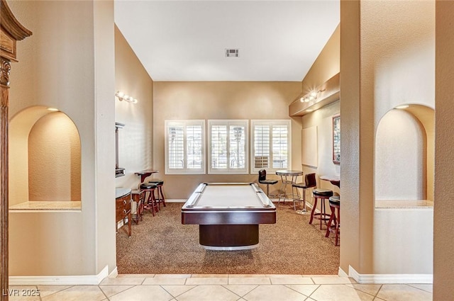 playroom with light tile patterned floors and pool table