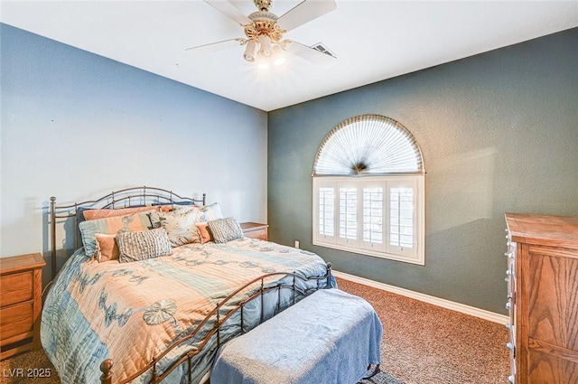 bedroom with ceiling fan and carpet