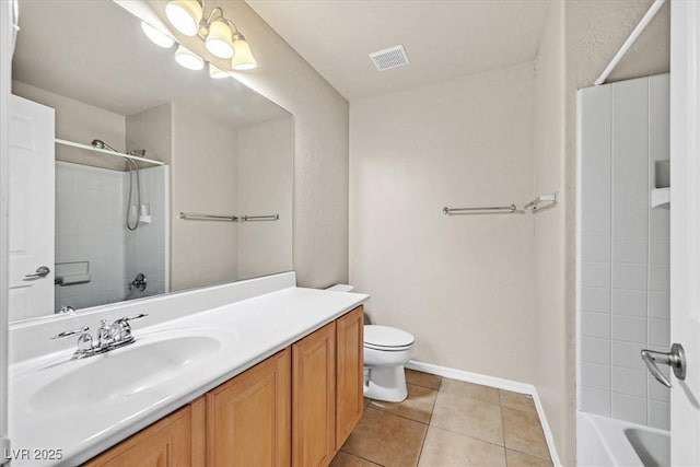 full bathroom featuring tile patterned flooring, vanity, shower / bath combination, and toilet