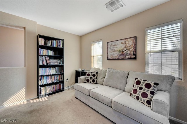 living room featuring carpet