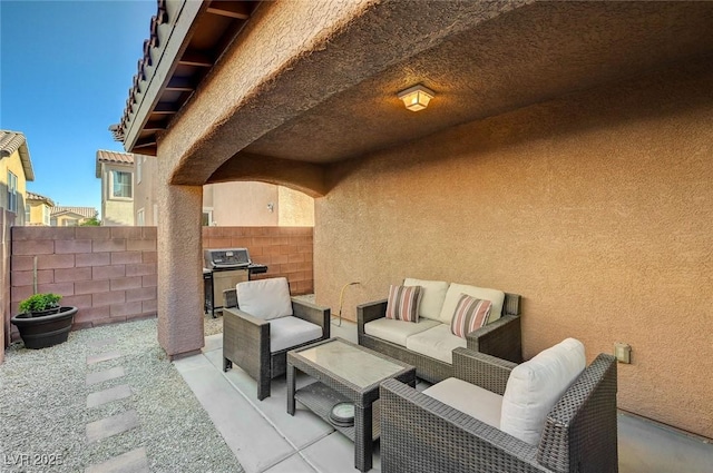 view of patio featuring outdoor lounge area and grilling area