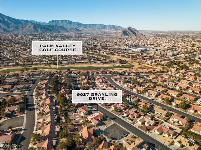 birds eye view of property featuring a mountain view