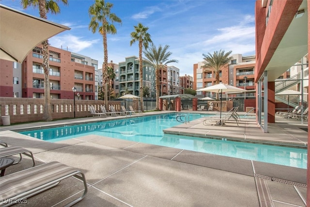 view of pool featuring a patio