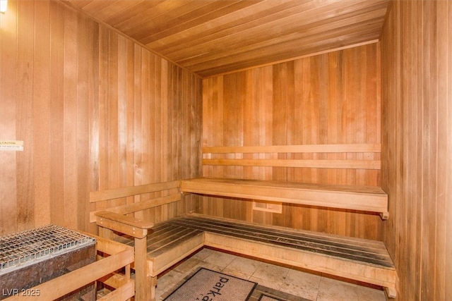 view of sauna with tile patterned floors