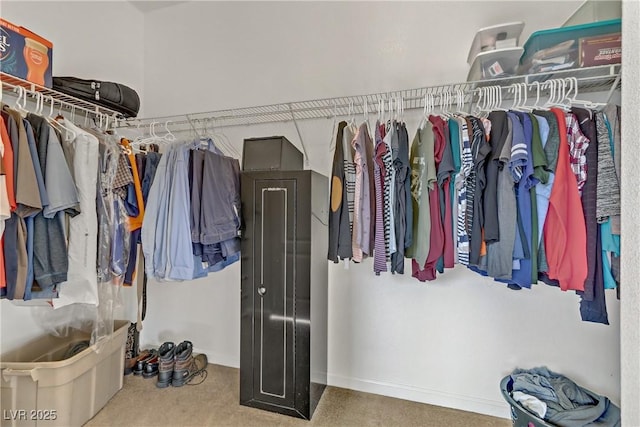 walk in closet featuring carpet flooring