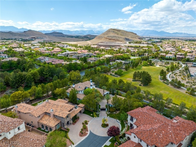 birds eye view of property with a mountain view