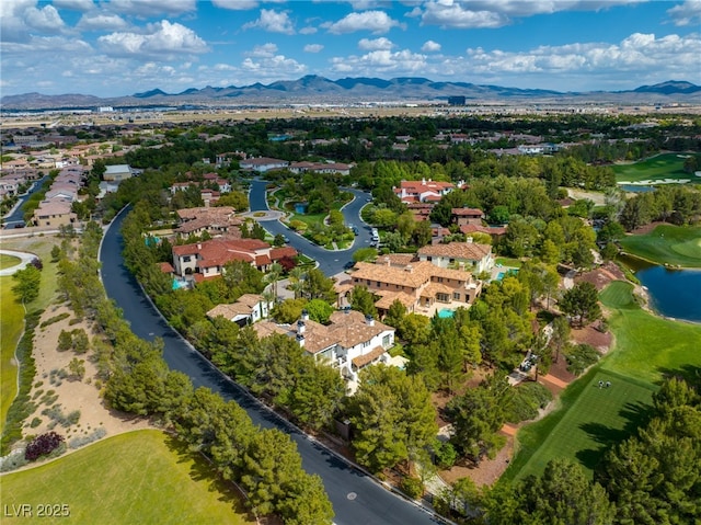 bird's eye view featuring a water and mountain view