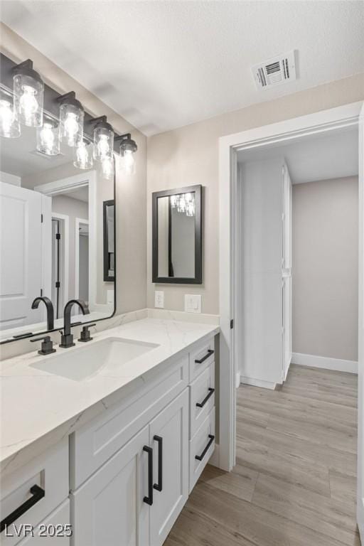 bathroom featuring wood-type flooring and vanity