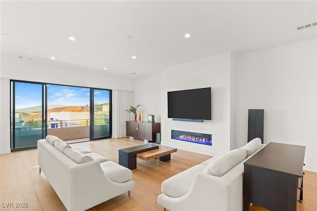 living room with light hardwood / wood-style flooring