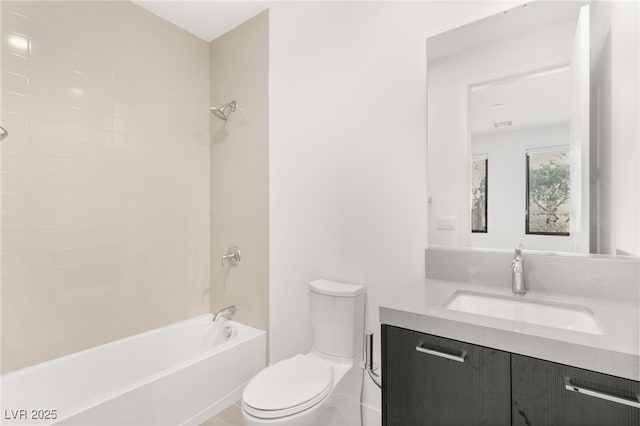 full bathroom featuring vanity, shower / bathtub combination, and toilet