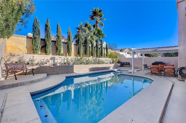 view of pool featuring a pergola and a patio area