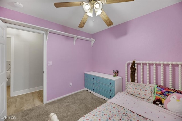 bedroom featuring ceiling fan and light hardwood / wood-style flooring