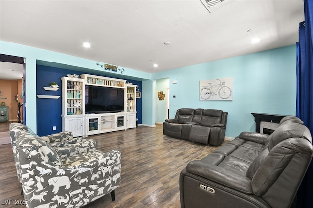 living room featuring dark hardwood / wood-style floors