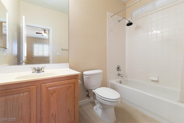 full bathroom featuring vanity, toilet, and washtub / shower combination