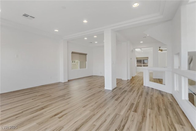 7075 Jasper Hill Way, Las Vegas, NV 89118 - unfurnished living room with light wood-type flooring, recessed lighting, and ceiling fan