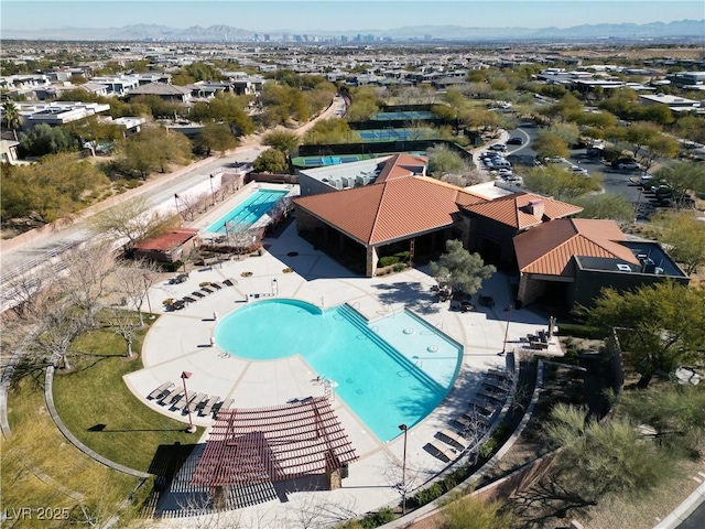 aerial view with a mountain view