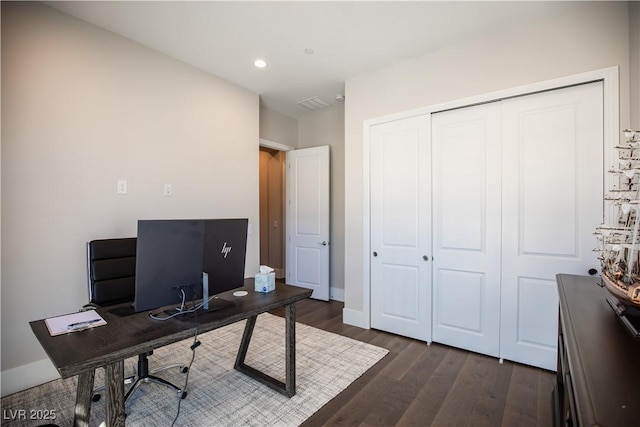 office featuring dark hardwood / wood-style floors