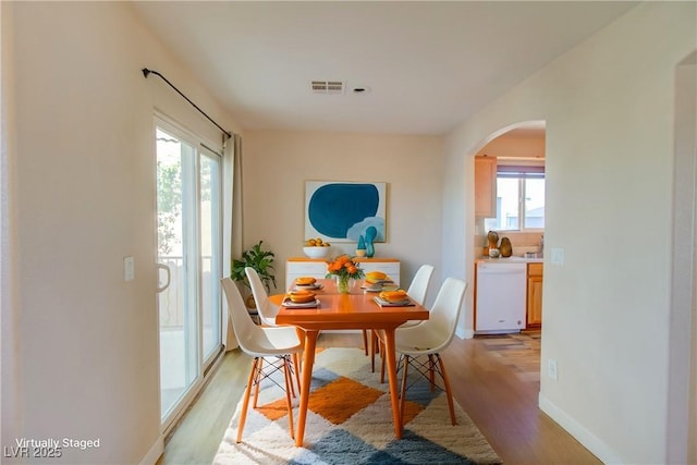 dining room with light hardwood / wood-style floors