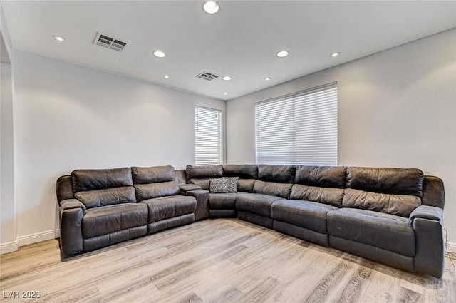 living room featuring light wood-type flooring