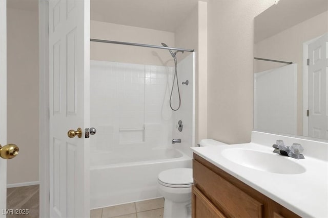 full bathroom with vanity, tile patterned floors, bathtub / shower combination, and toilet