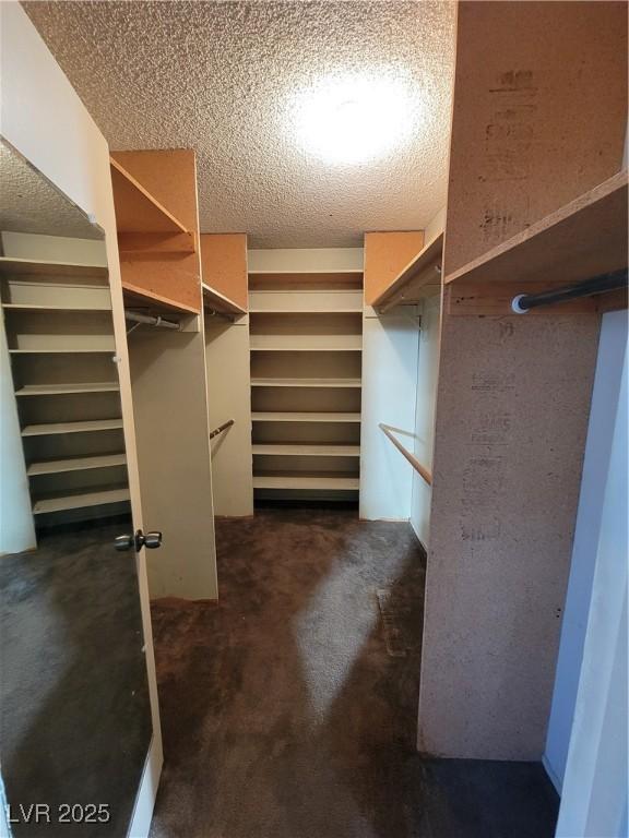 spacious closet with dark carpet