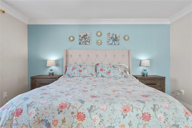 bedroom with ornamental molding