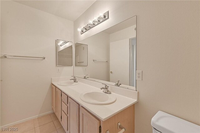 bathroom with tile patterned floors, toilet, and vanity