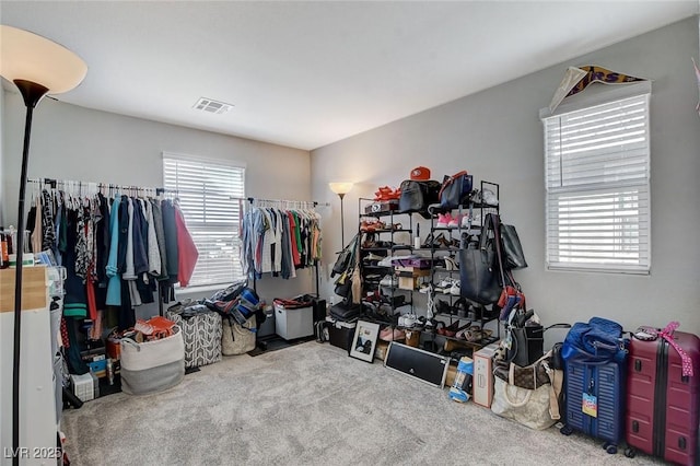 walk in closet featuring carpet floors