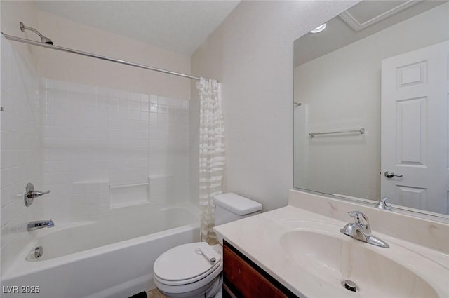 full bathroom featuring vanity, toilet, and shower / tub combo with curtain