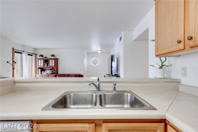 kitchen with sink and light brown cabinetry