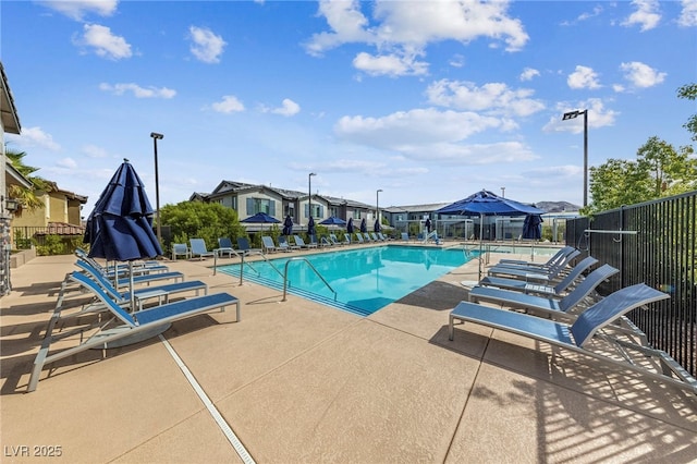 view of swimming pool with a patio area