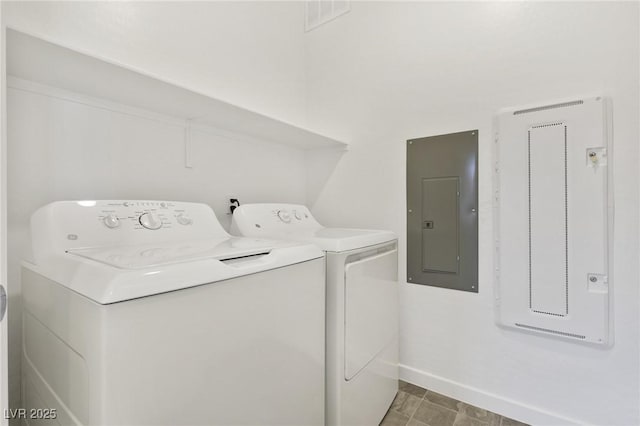 laundry area featuring electric panel and washing machine and dryer